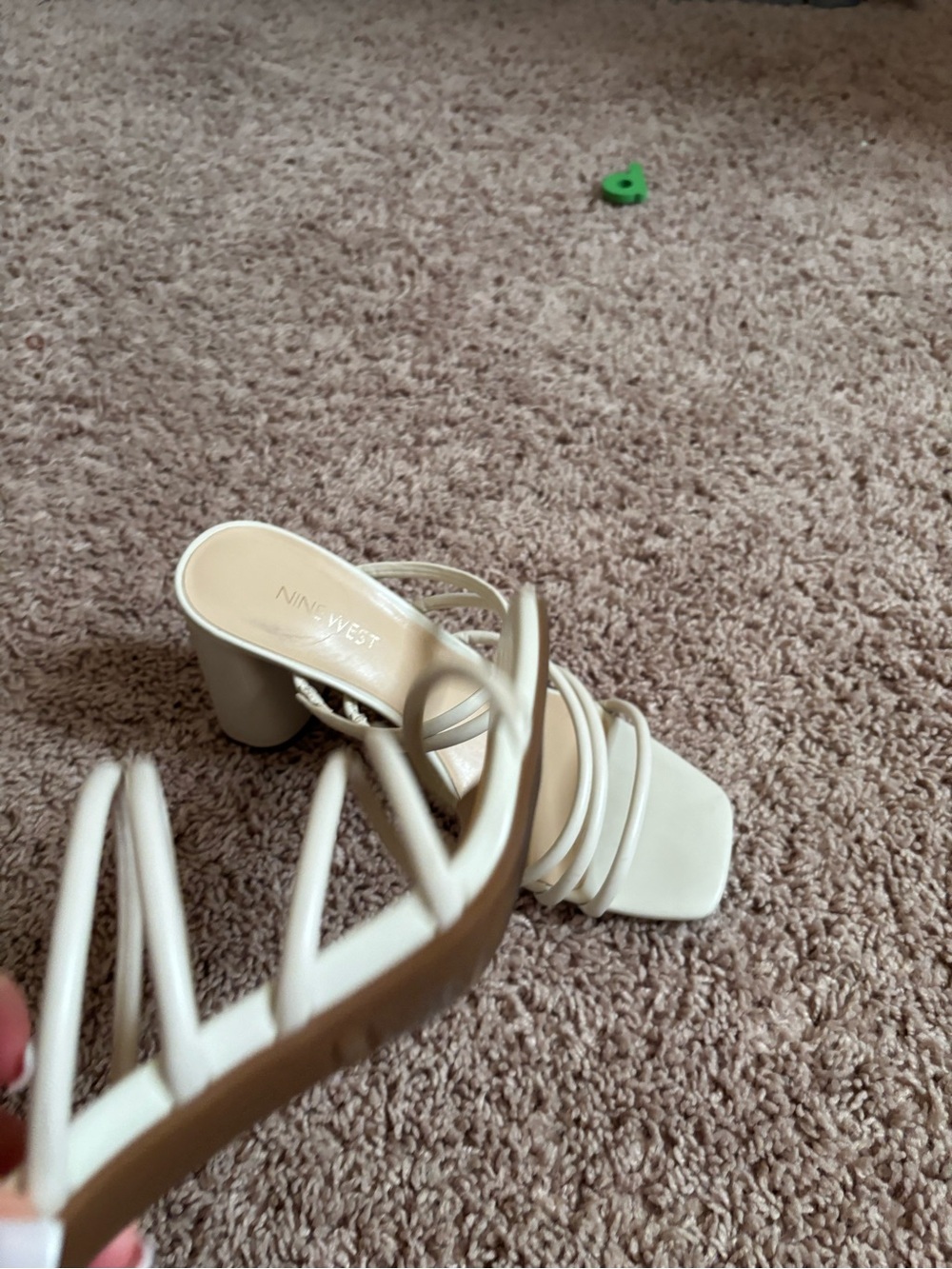 Nine West Strappy Cream Block Heel Sandals - Picture 2 of 7
